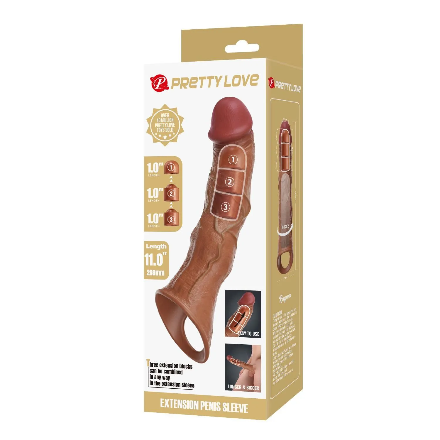 Насадка на пеніс Pretty Love Extension Penis Sleeve Blocks, 28 см (коричневий)