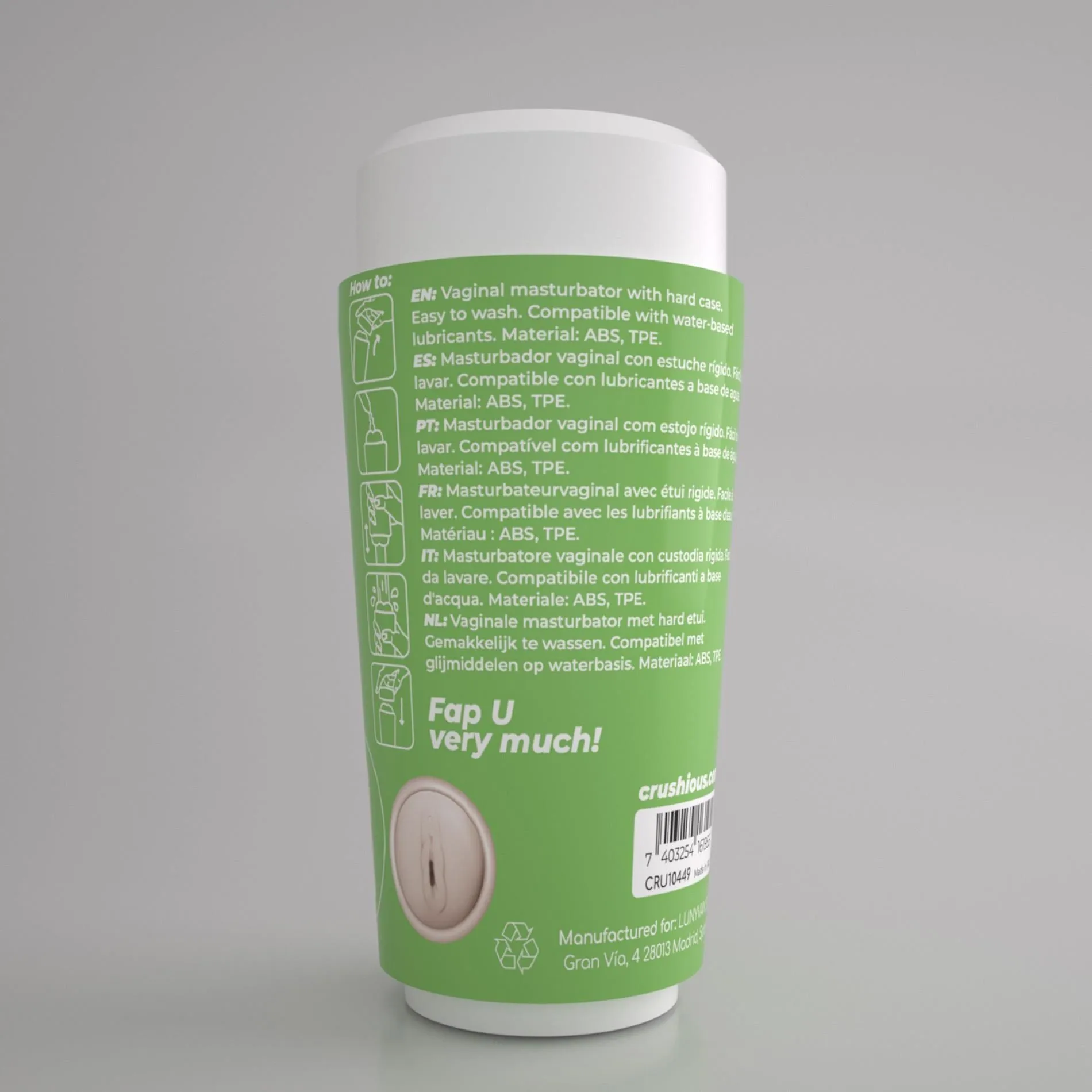 Crushious Fappucino Creamy Puss - Masturbator, Zielony, 16 cm