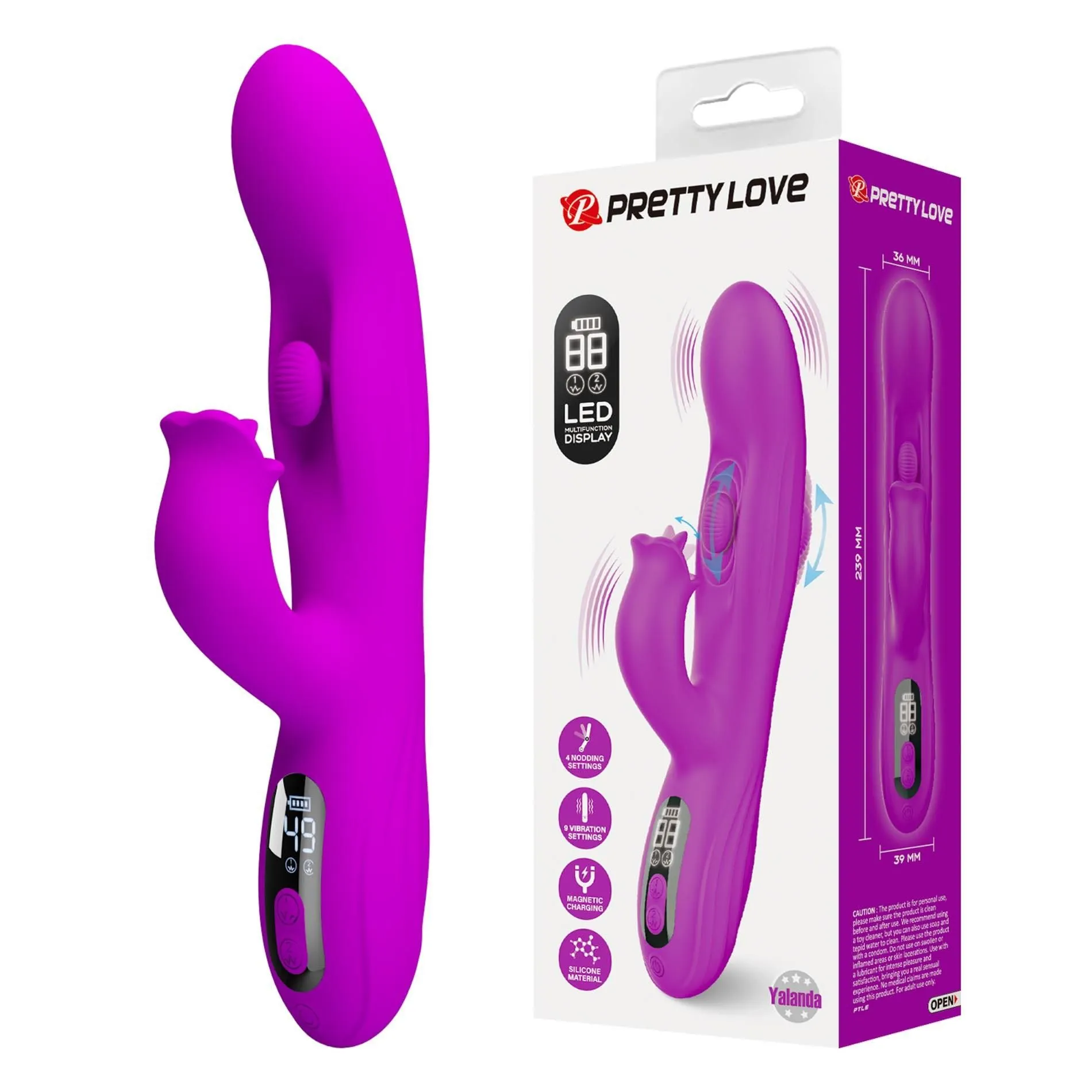 Вибратор-кролик Pretty Love Yalanda Purple, 23.9 см (фиолетовый)