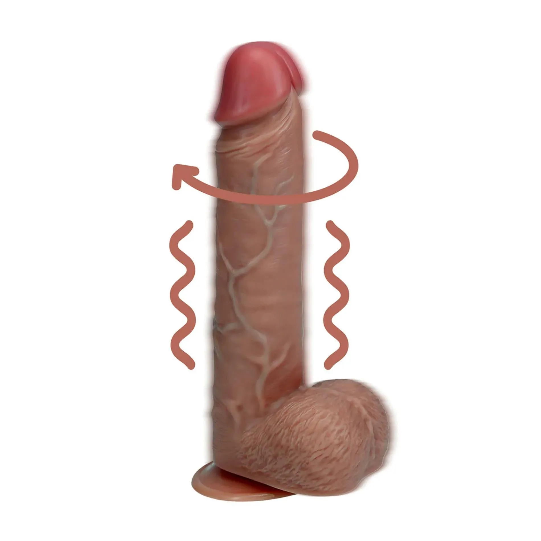 RealRock Rotating Straight Cock with Balls - Wibrator, W kolorze cielistym, 20.5 cm