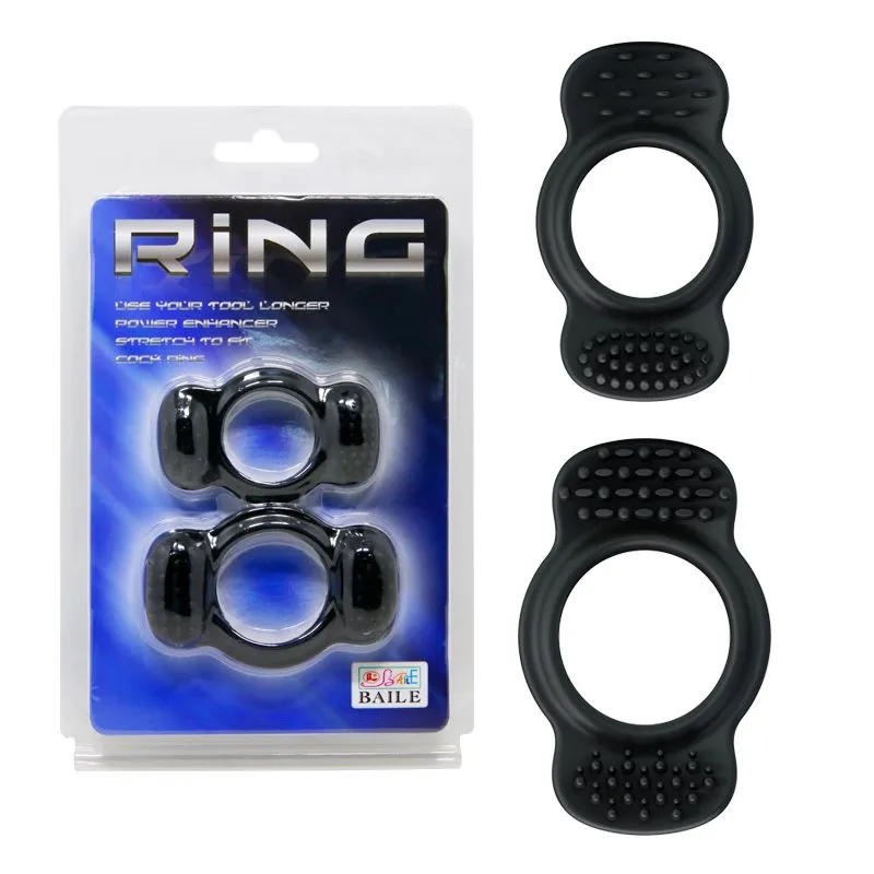 Эрекционное кольцо Baile Double Cock Ring, набор из 2 шт (черный)