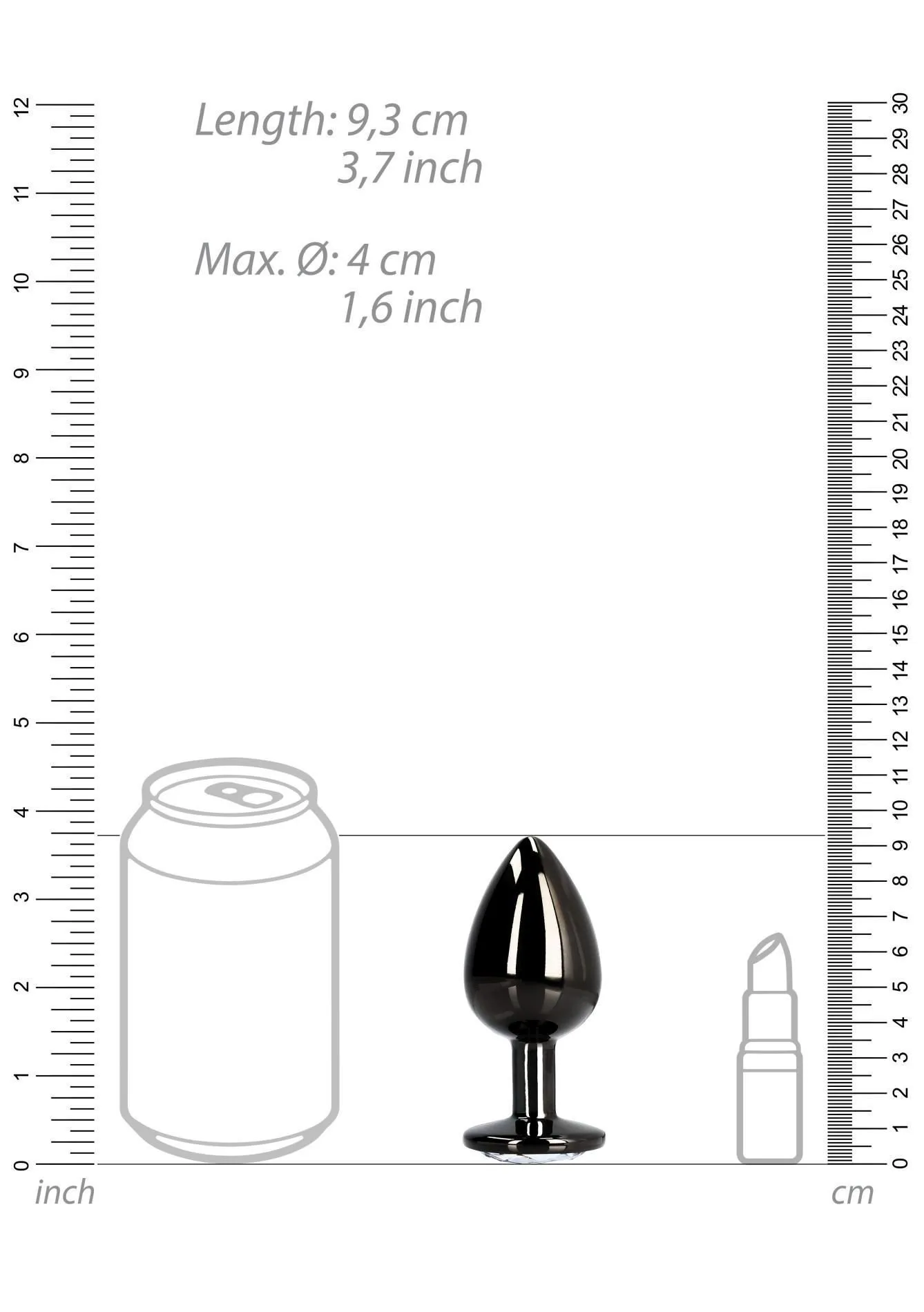Анальная пробка Ouch! Round Gem Butt Plug L, 9.3 см (черный)