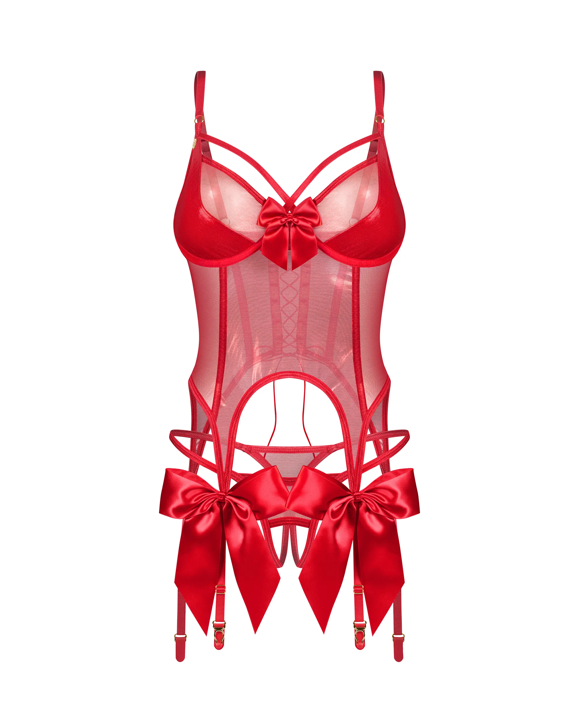 Корсет и стринги Obsessive Gifty Red, L/XL (красный)