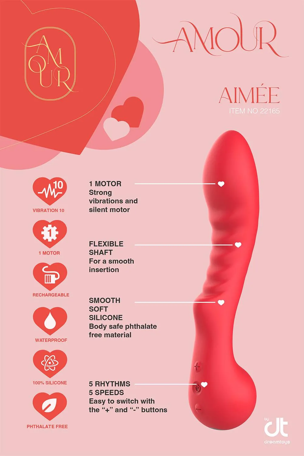 Вибратор Dream Toys Amour Aimee, 22 см (красный)