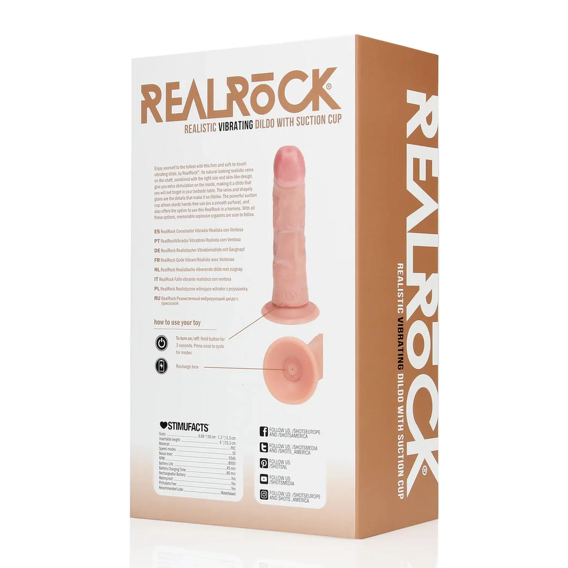 Вибратор RealRock Vibrating Regular Curved Cock, 15.5 см (телесный)