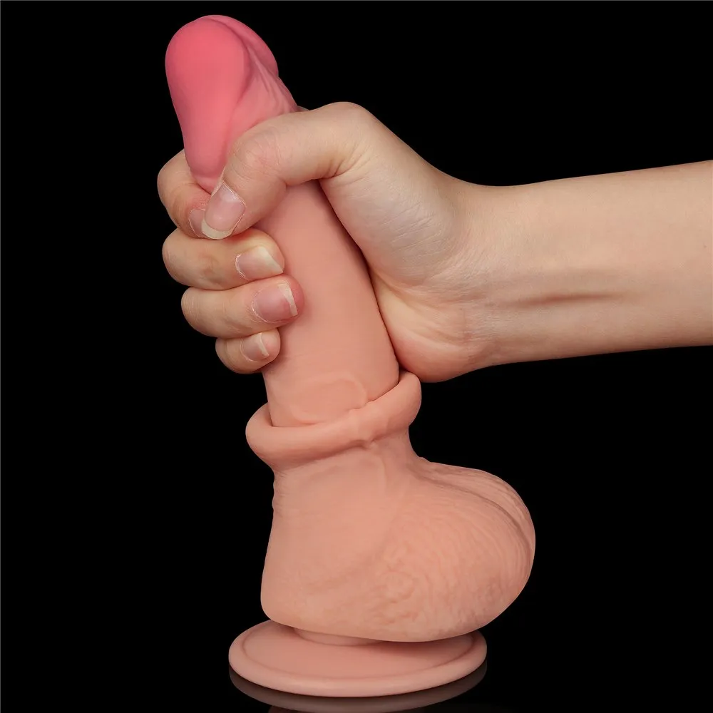 Lovetoy Sliding Skin Dual Layer Dong - Dildo, W kolorze cielistym, 19.5 cm