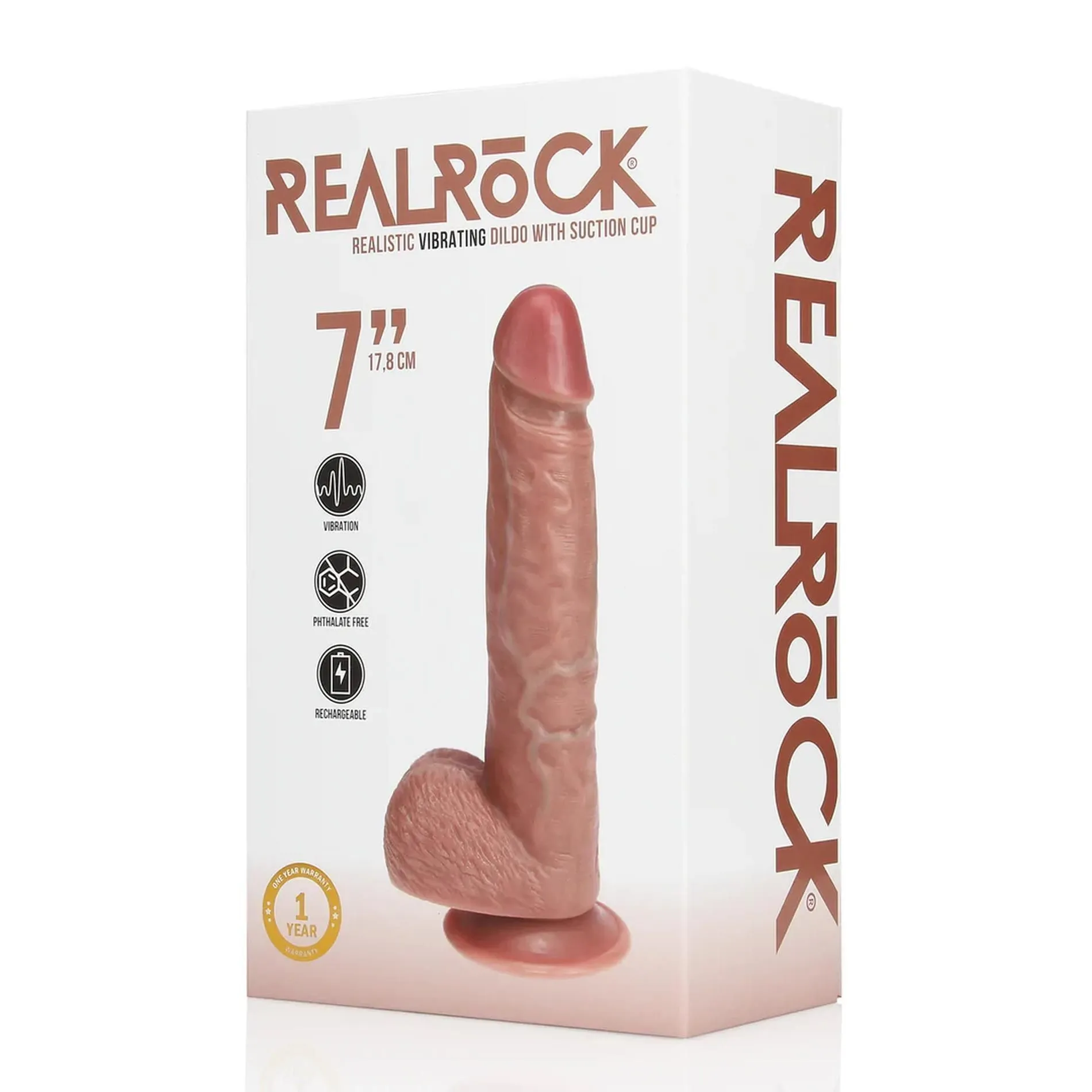 Вибратор RealRock Regular Straight Cock with Balls 7", 18 см (коричневый)