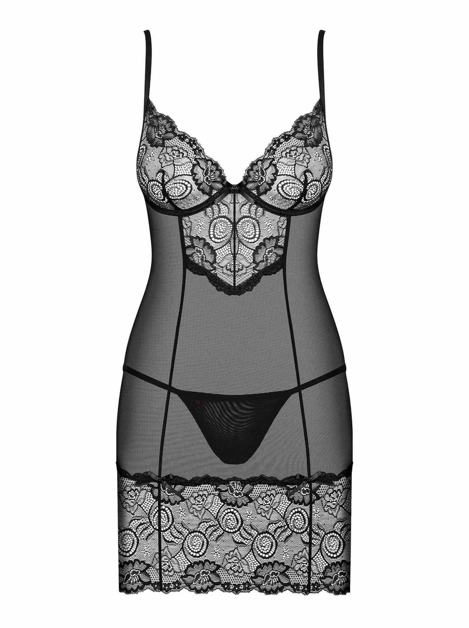 Комплект білизни Obsessive Alluria, L/XL (чорний)