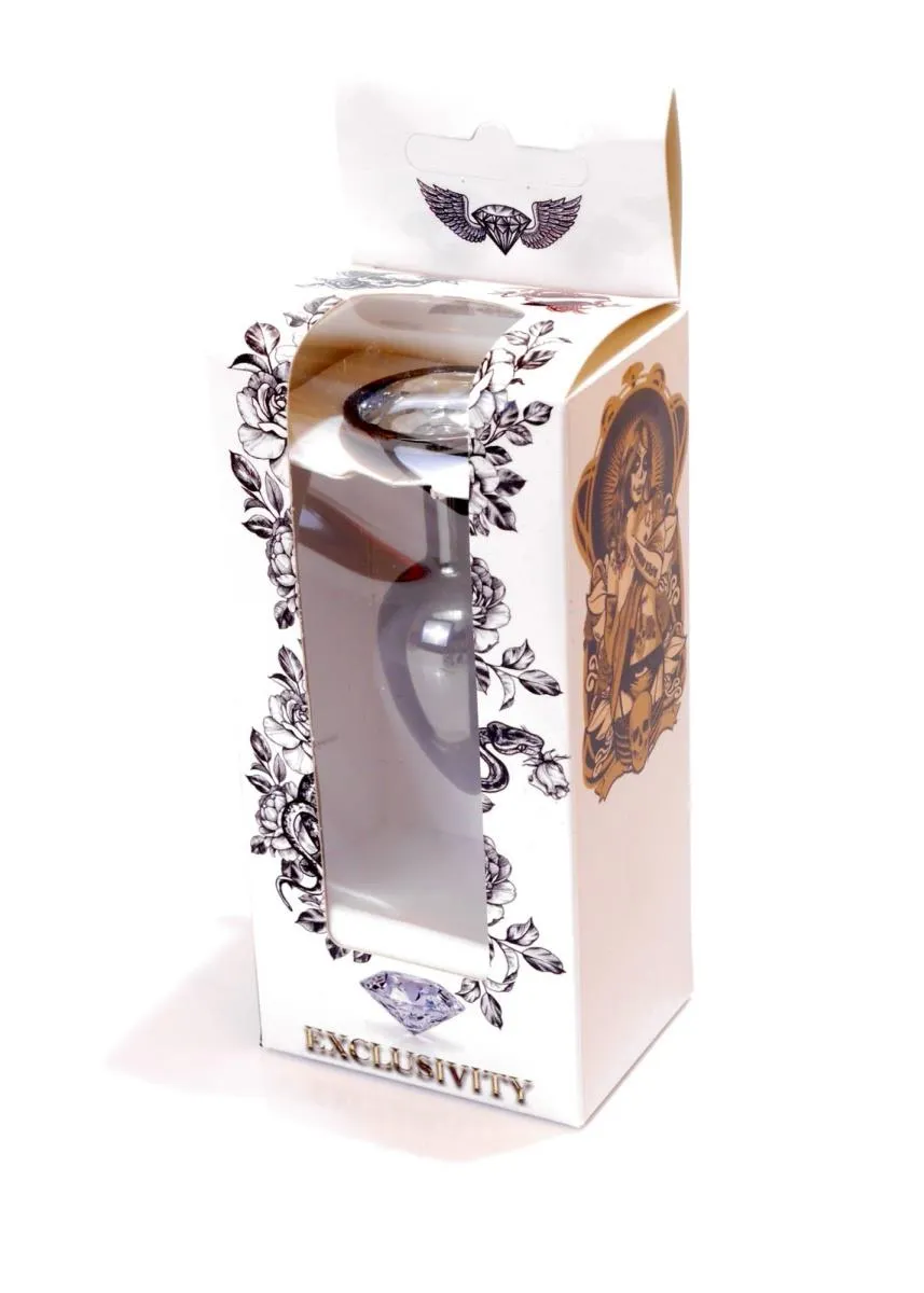Металлическая анальная пробка с кристаллом Boss Jewellery Dark Silver PLUG Clear, 7 см (прозрачный)