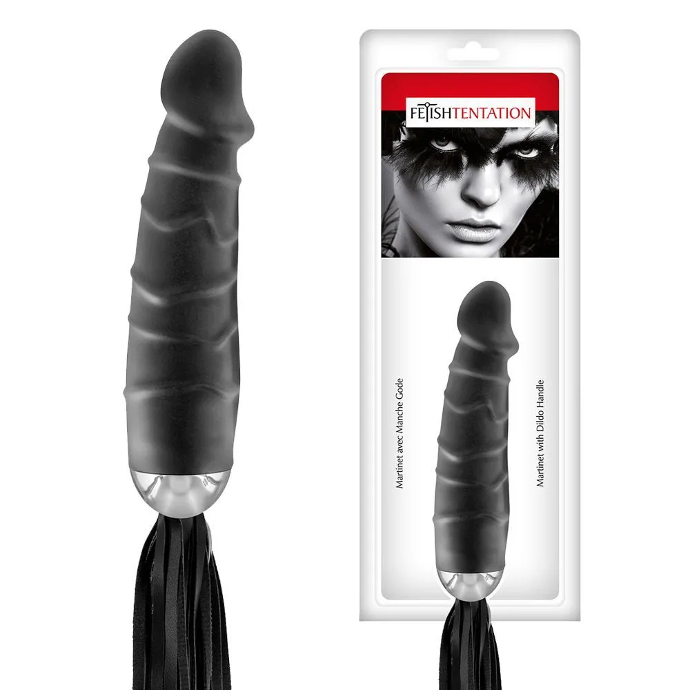 Fetish Tentation Martinet With Dildo Handle - Pejcz, Czarny, 45 cm