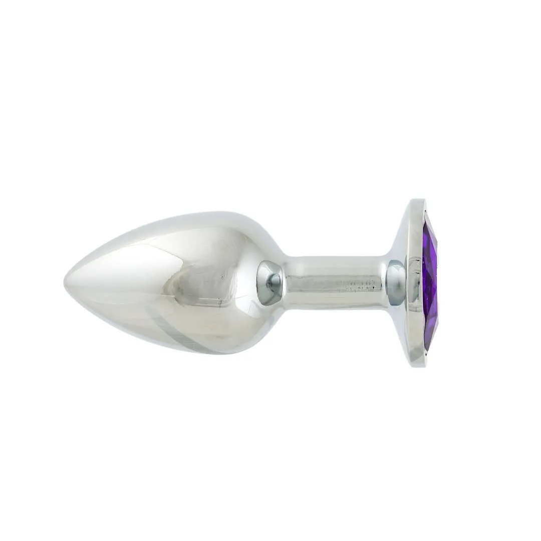 Simply Pleasure Korek Analny Stalowy Srebrny Rozmiar S Kryształ Jasno Fioletowy - Korek analny z kryształkiem, Fioletowy, 7 cm, S
