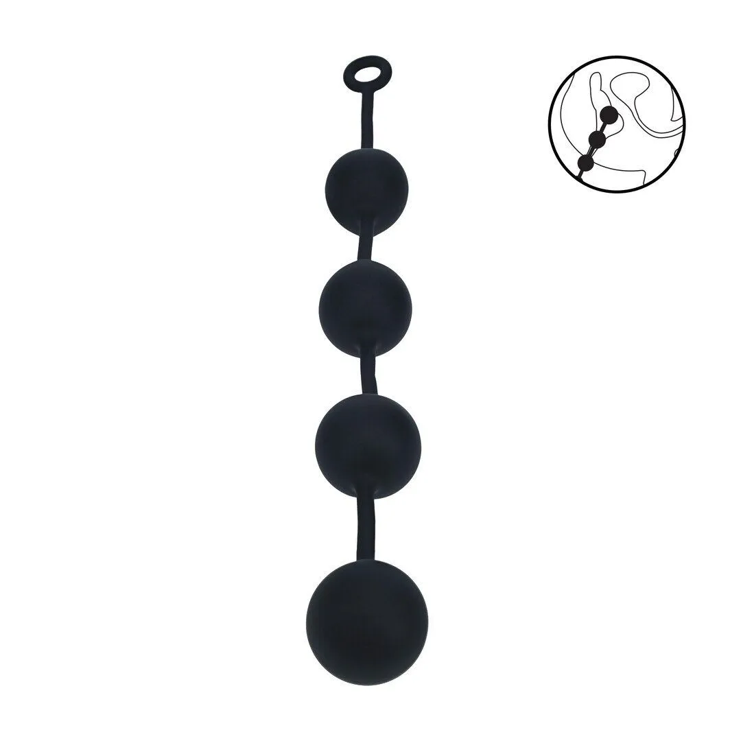 Shots Round Silicone Anal Balls - Łańcuszek analny, Czarny, 52.5 cm