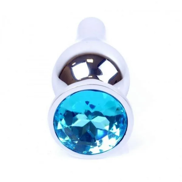 Металева анальна пробка з кристалом Boss Jewellery Silver Butt Plug Light, 9,5 см (блакитний)