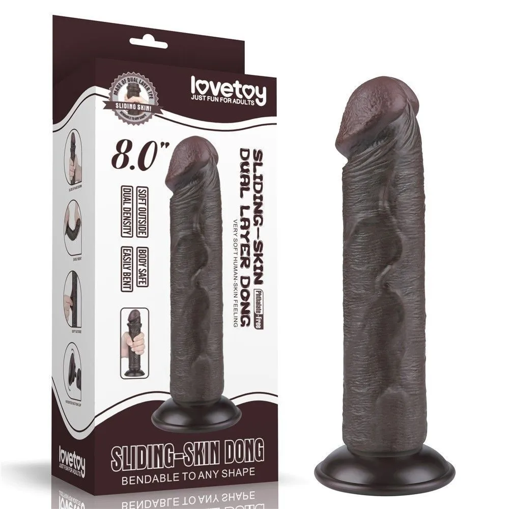 Фалоімітатор із присоскою Lovetoy Sliding-skin Dong, 20 см (чорний)