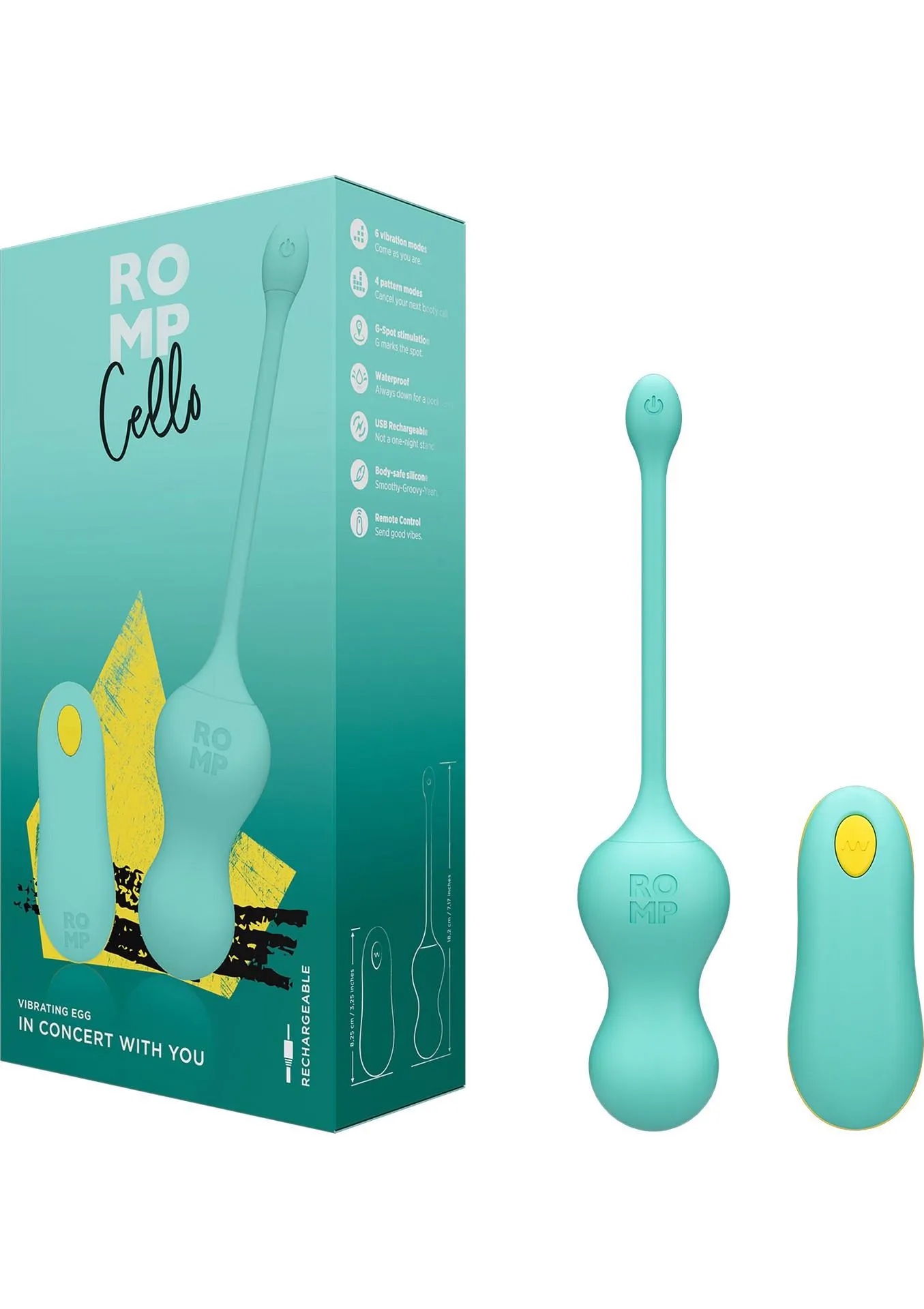 Вагинальные шарики с вибрацией Romp Cello, 18.2 см (бирюзовый)