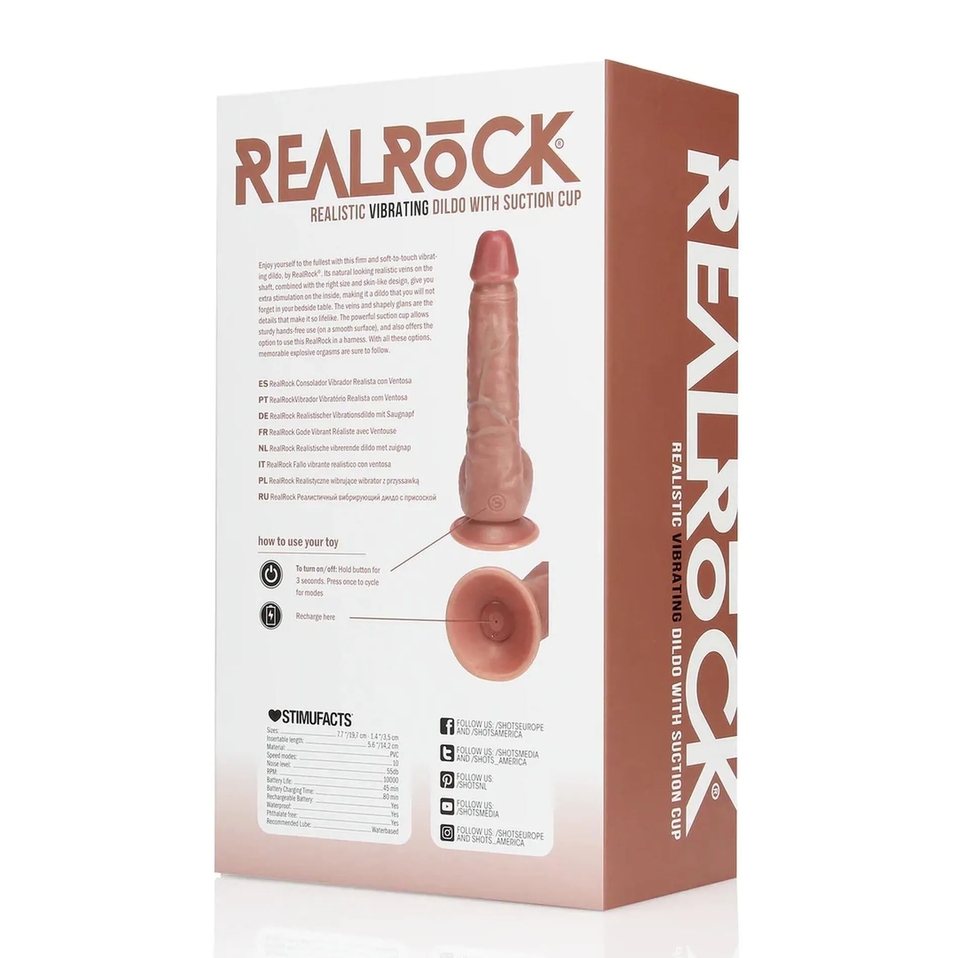 Вибратор RealRock Regular Straight Cock with Balls 7", 18 см (коричневый)