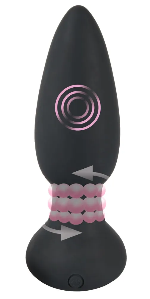 Black Velvets Rotating & Vibrating Plug - Korek analny, Czarny, 14 cm