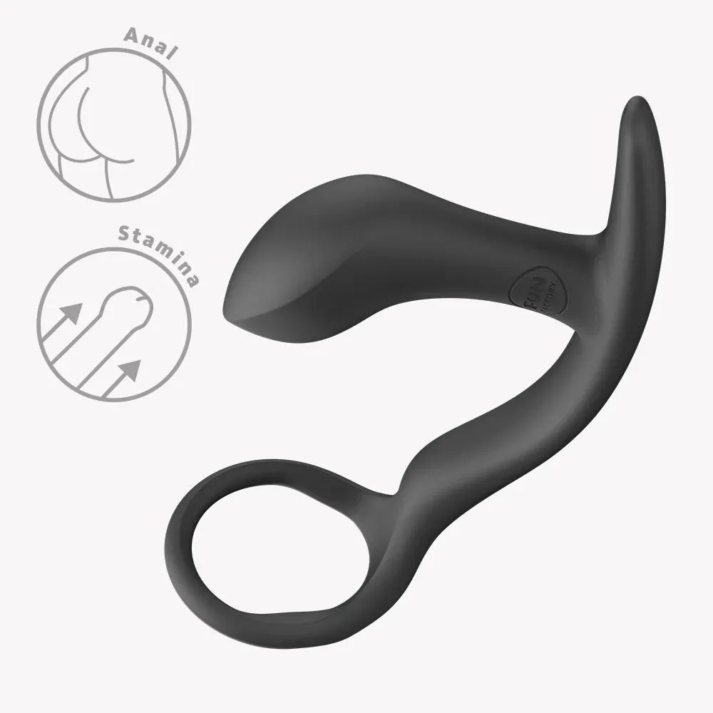 Fun Factory Bootie Ring - Korek analny z pierścieniem erekcyjnym, Czarny, 6.7 cm
