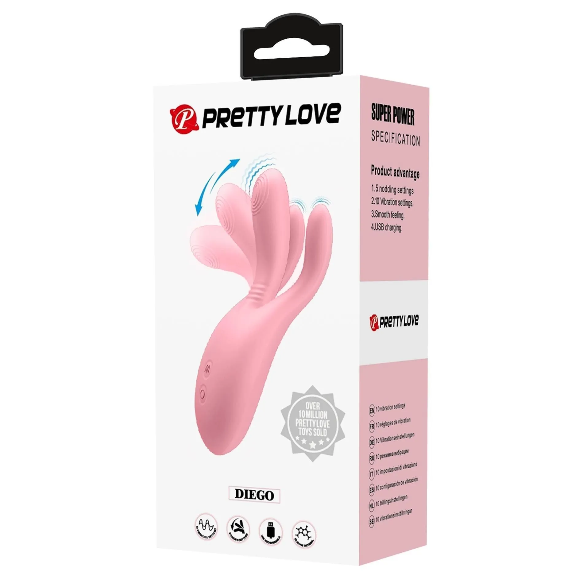 Вибратор Pretty Love Diego, 13.2 см (светло-розовый)