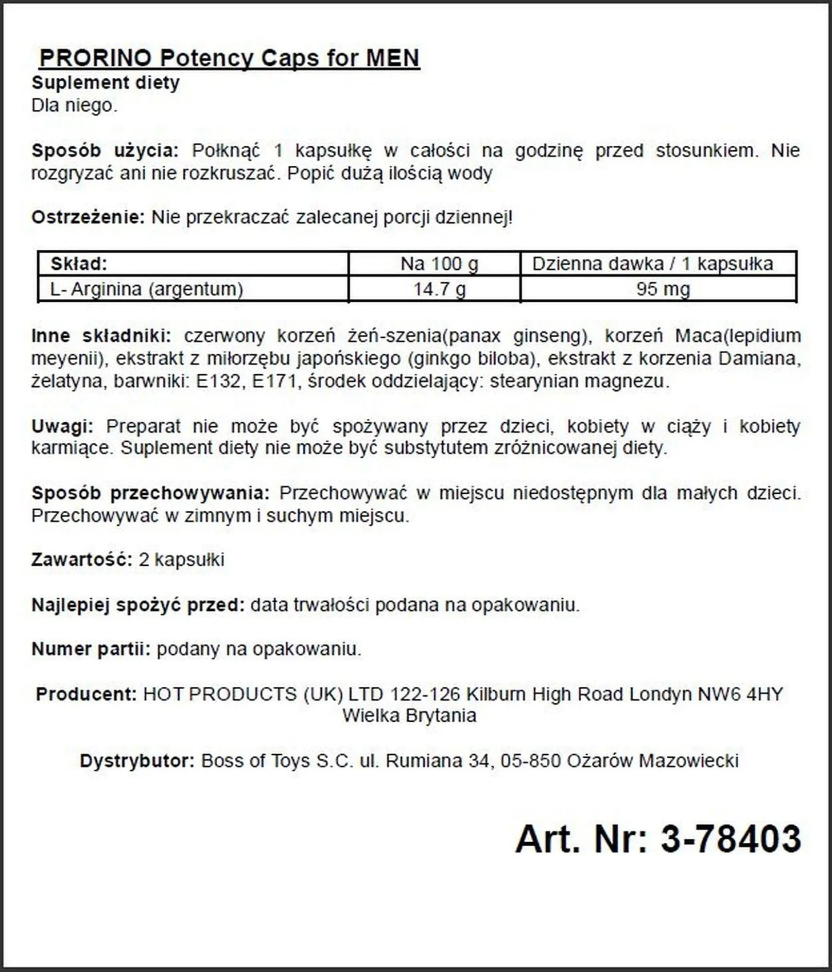 Збуджувальні таблетки для чоловіків Potency Caps for men, 2 шт