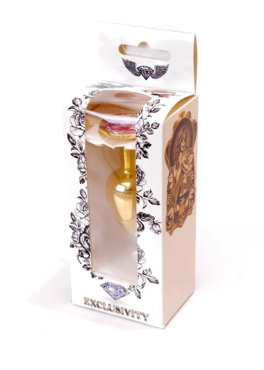 Металлическая анальная пробка с кристаллом Boss Jewellery Gold Plug, 7х2.7 см (розовый)