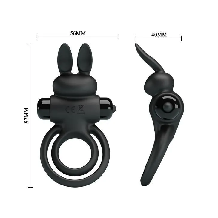 Віброкільце Pretty Love Vibro Penis Ring Bunny III, 9,7 см (чорний)