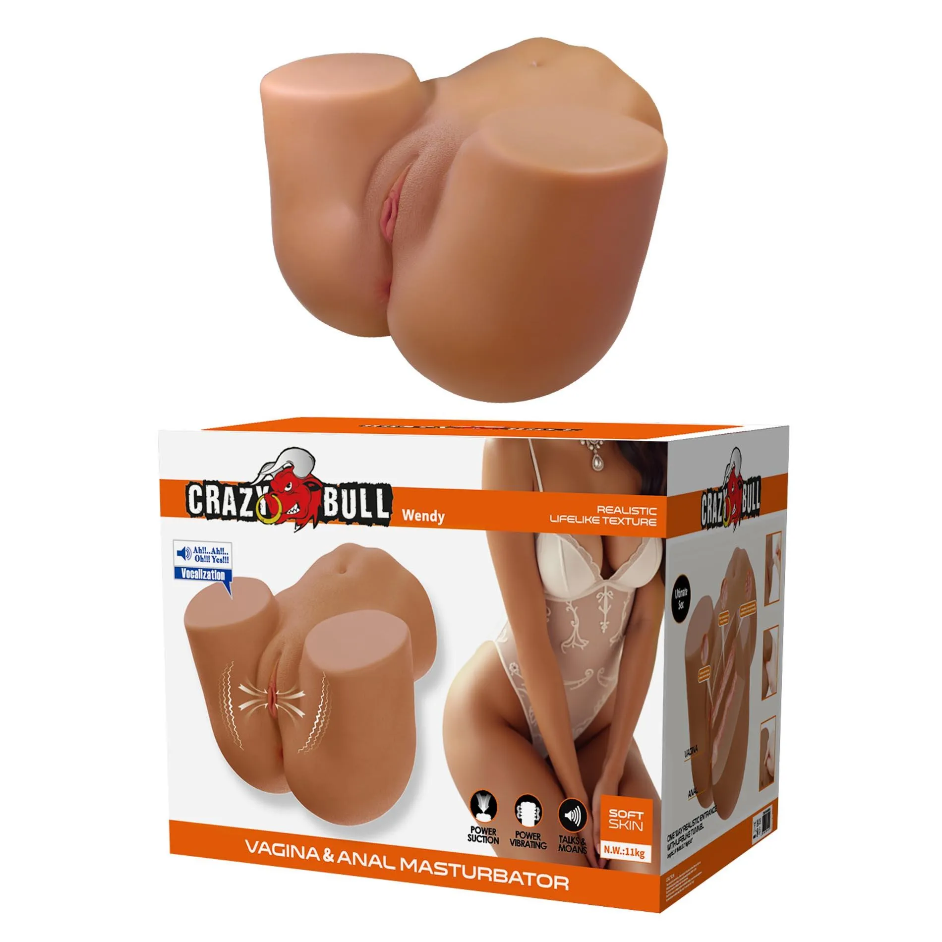 Crazy Bull Wendy Vagina & Anal - Masturbator realistyczny z wibracjami, Brązowy, 34 cm