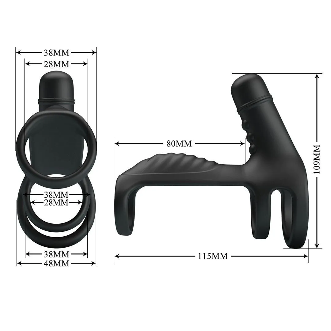 Насадка на пеніс з вібрацією Pretty Love Vibrating Penis Sling, 11,5 см (чорний)