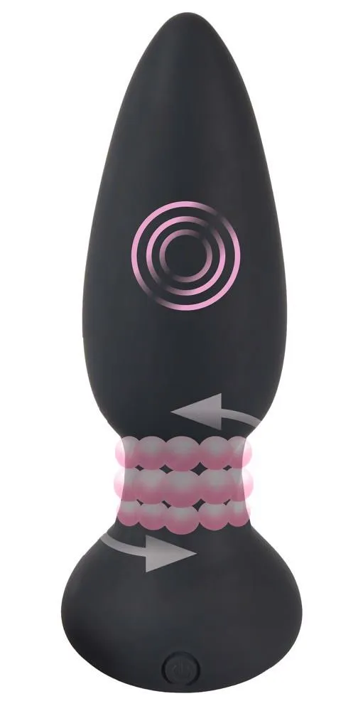 Black Velvets Rotating & Vibrating Plug - Korek analny, Czarny, 14 cm