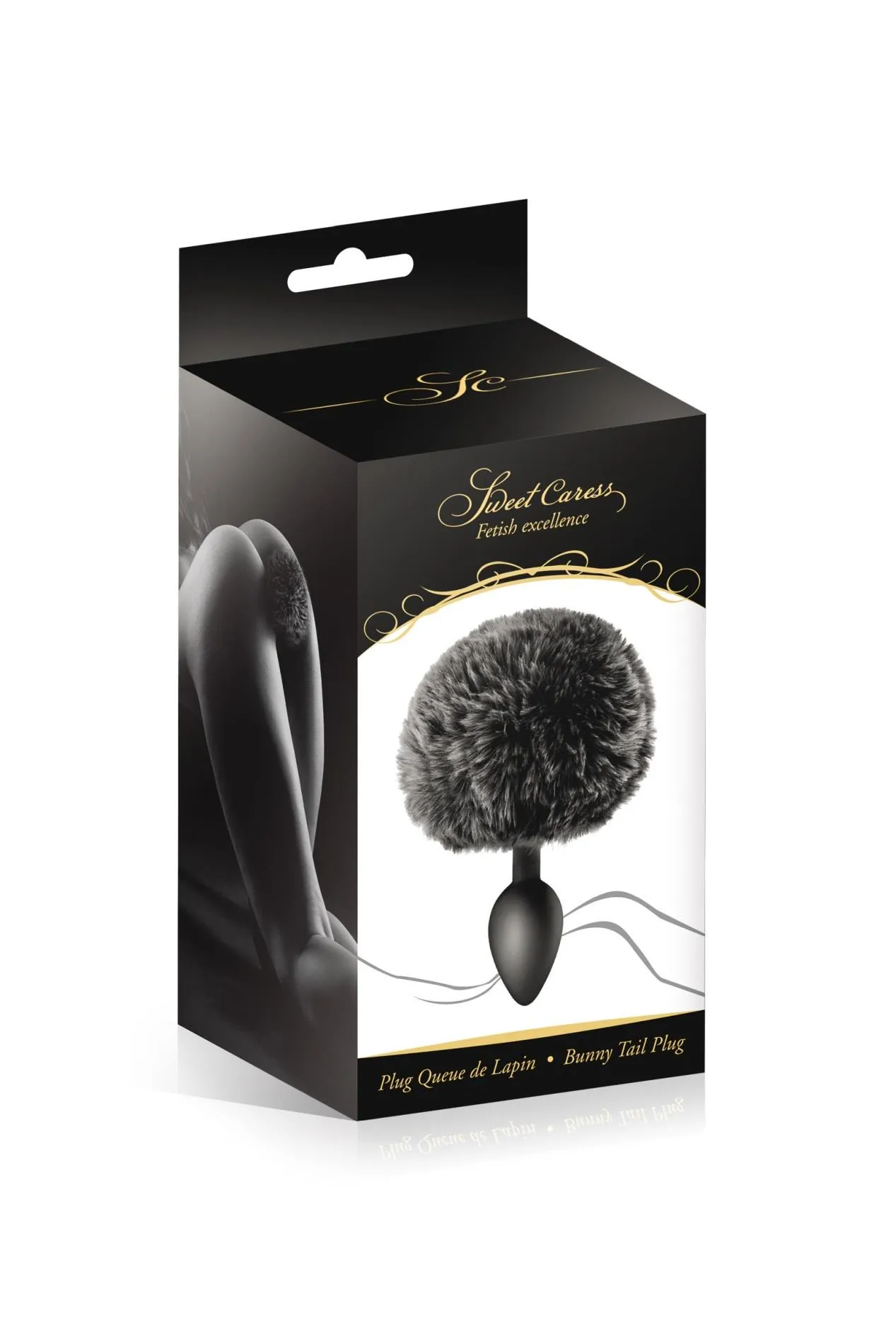 Sweet Caress Black Pompom Anal Plug - Korek analny, Czarny, 12 cm