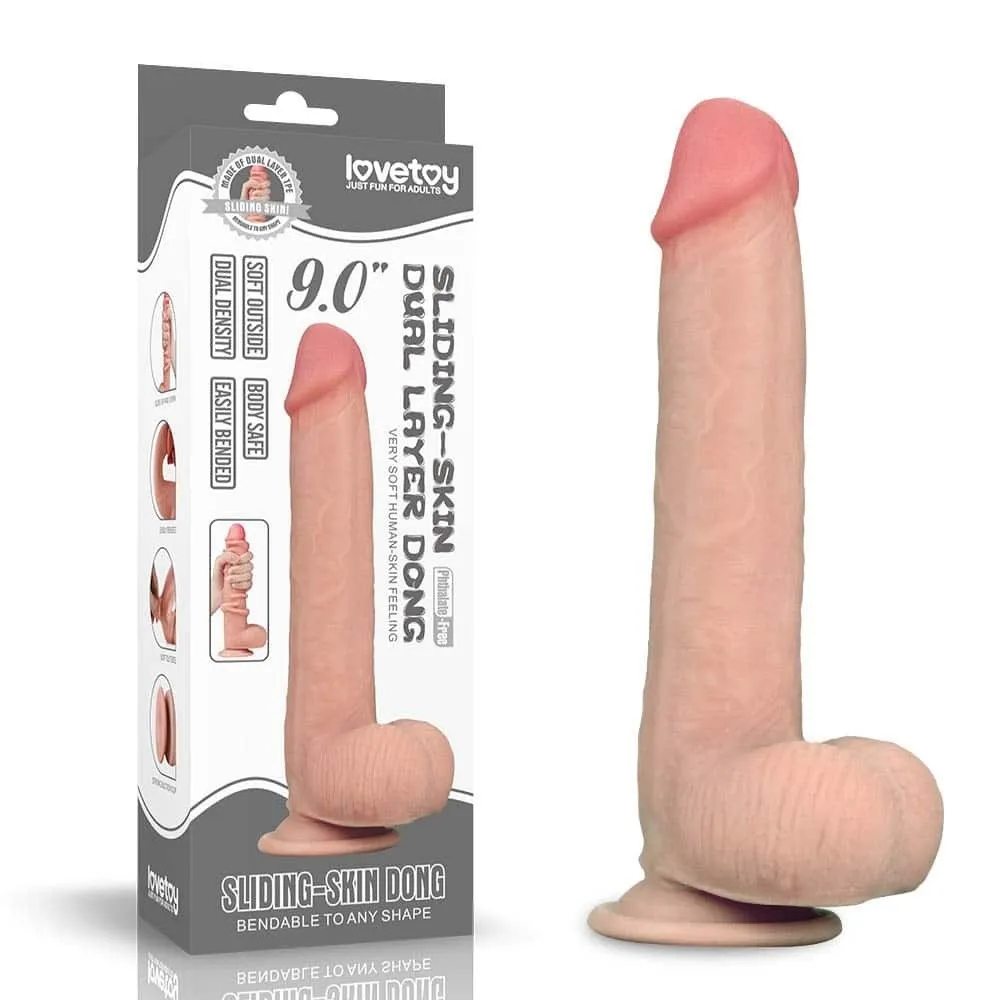 Фалоімітатор LoveToy Sliding-Skin Dual Layer Dong 9" Flesh, 23 см (тілесний)