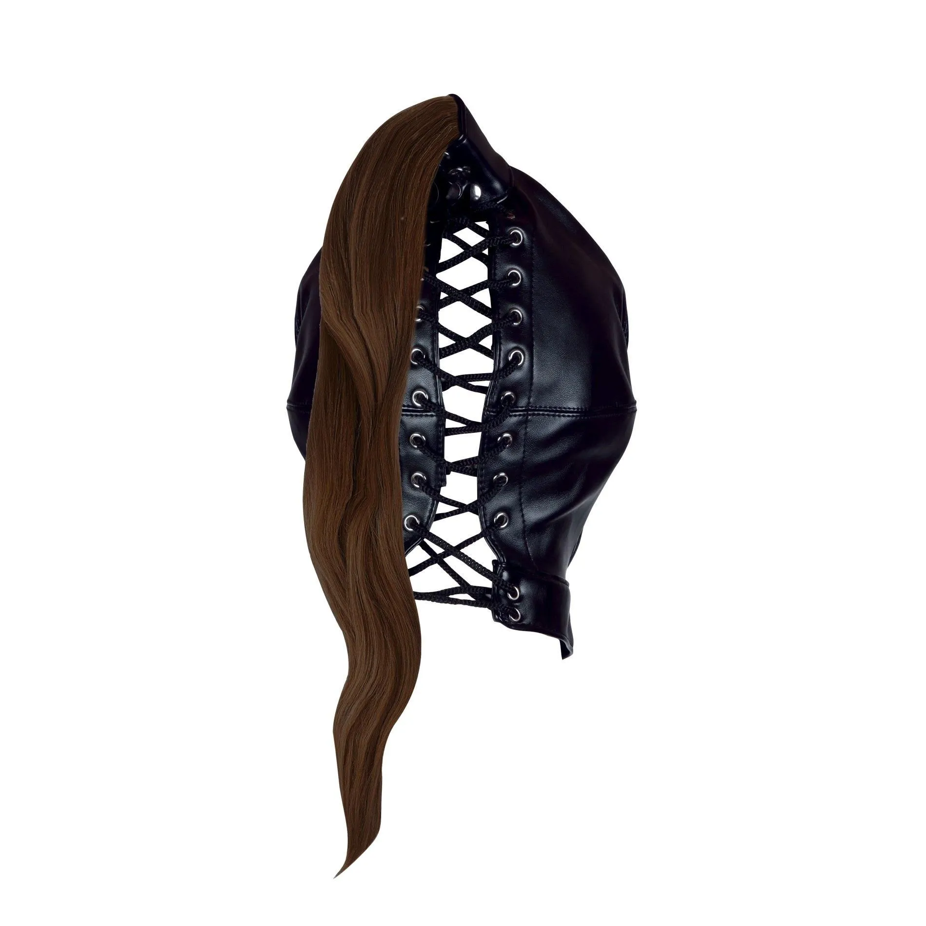Ouch Mask with Brown Ponytail - Maska z kucykiem, Czarny, One size