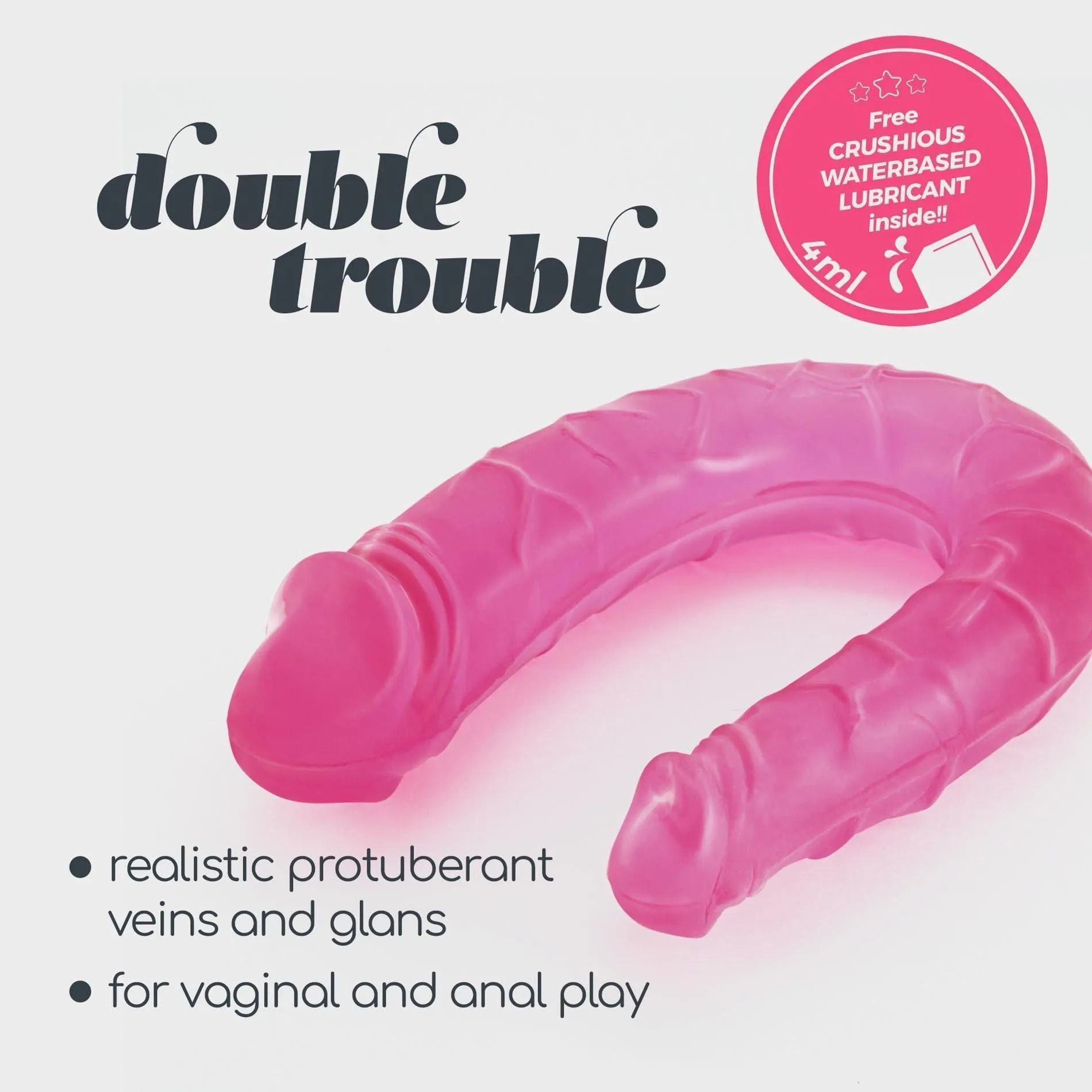 Crushious Double Trouble - Dwustronny dildo B, Różowy, 27 cm