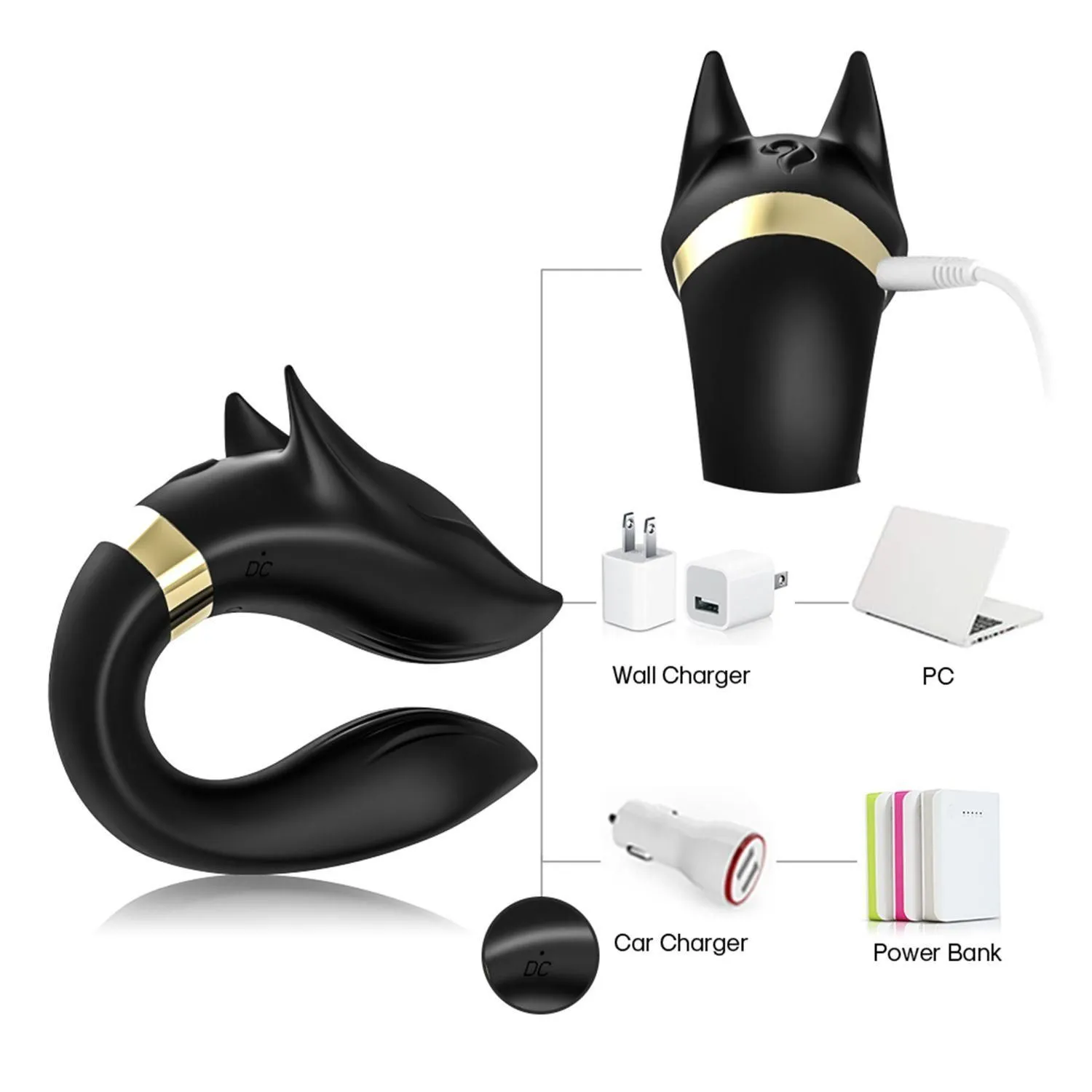 B - Series Joy Fox - Wibrator dla par, Czarny, 9.2 cm