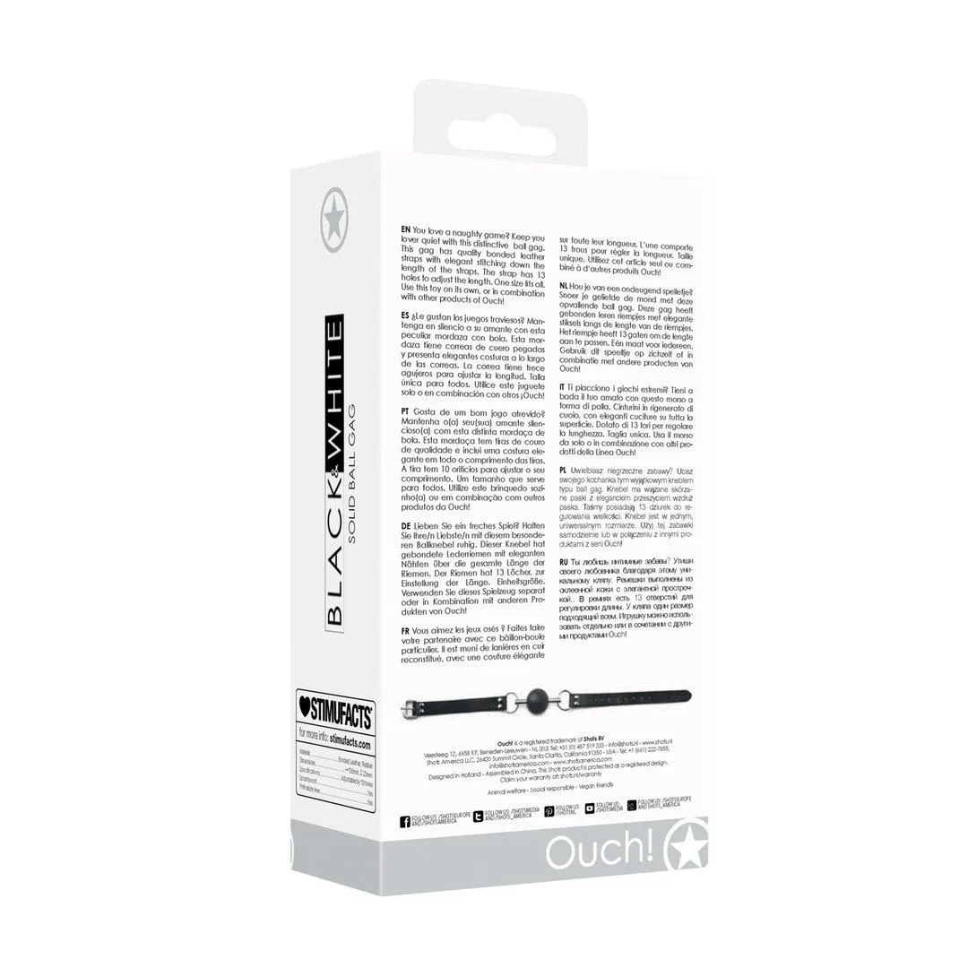 Ouch Solid Ball Gag - Knebel z kulką, Czarny, 61.5 cm, One size