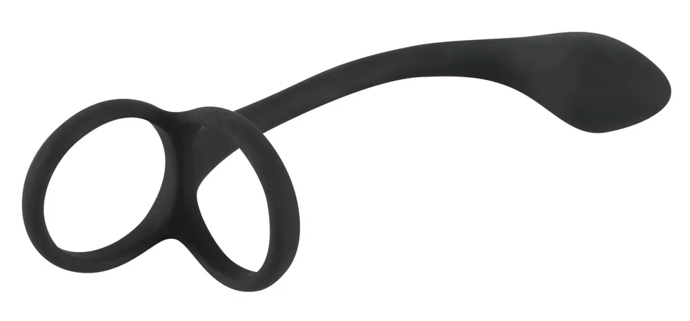 Эрекционное кольцо с анальным стимулятором Black Velvets Cock & Ball Ring, 22.5 см (черный)