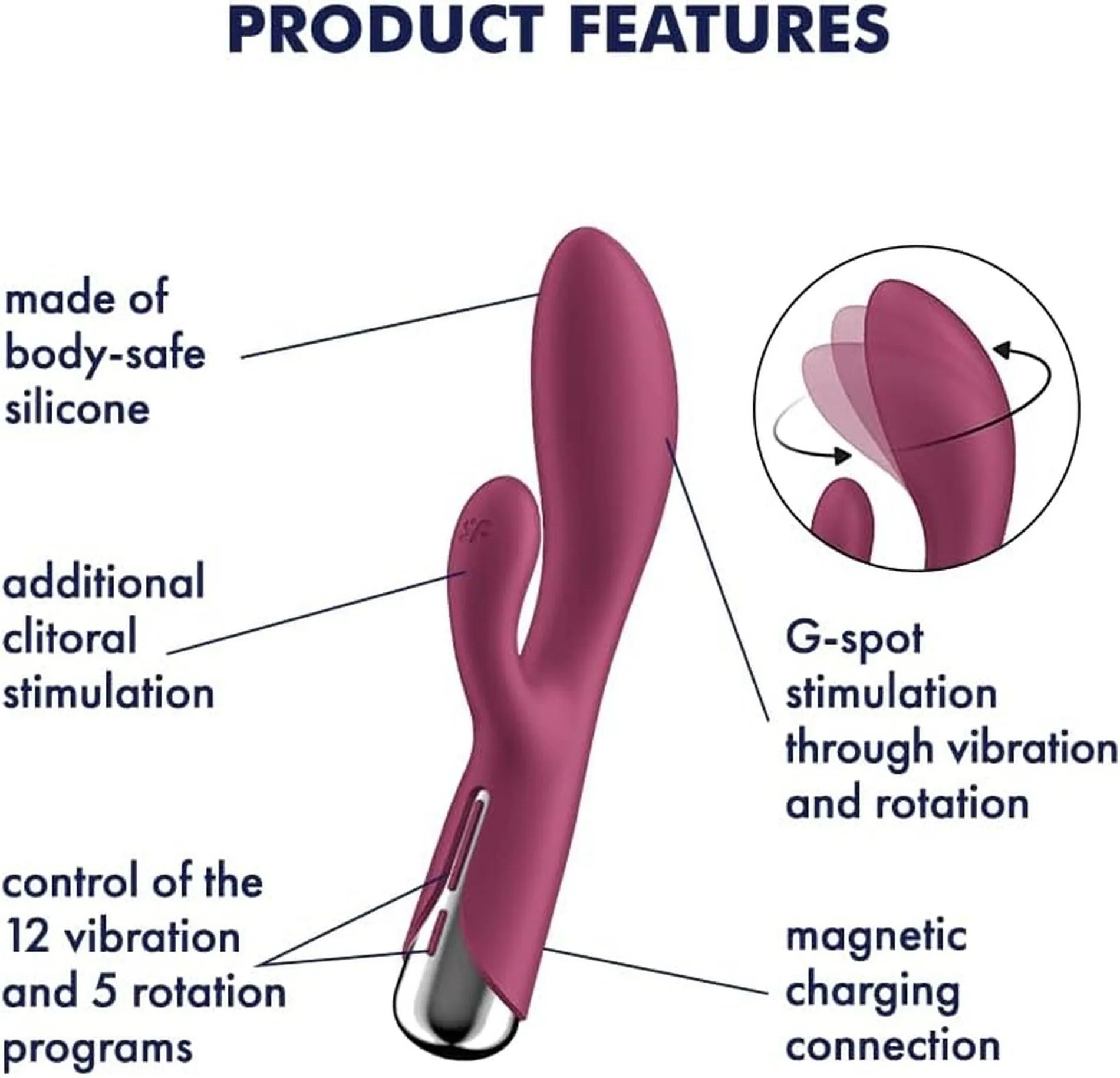 Вібратор-кролик Satisfyer Spinning Rabbit 1, 20 см (бордовий)