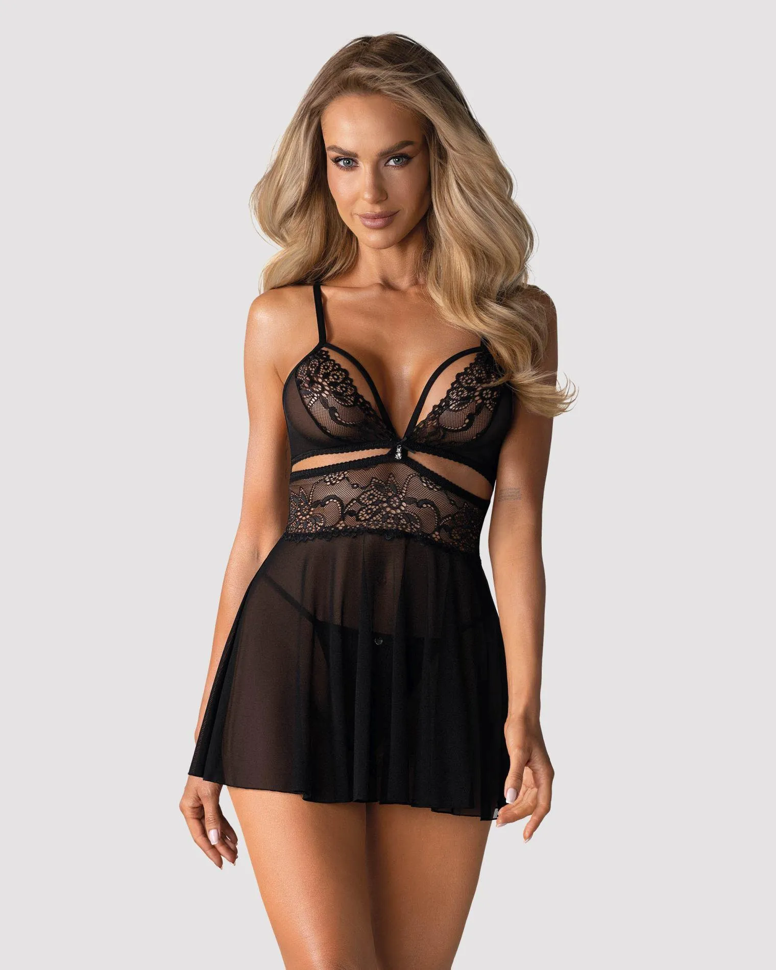 Комплект белья Obsessive 838 Babydoll & Thong, L/XL (черный)