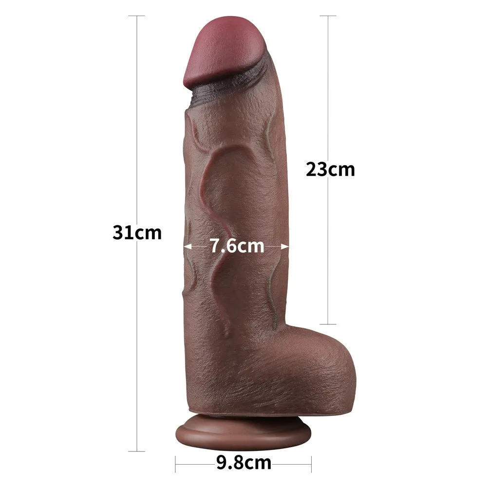 Lovetoy Dual-Layered Silicone Nature Cock 12'' - Dildo, Brązowy, 31 cm, XXL