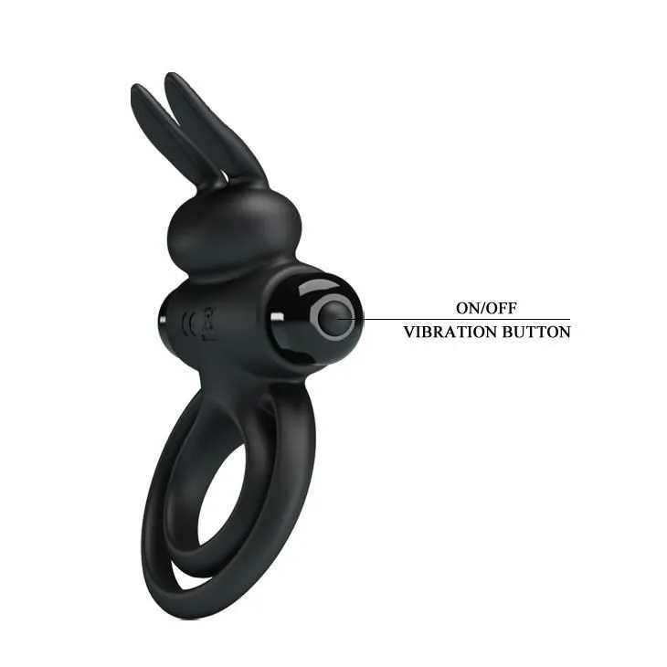Віброкільце Pretty Love Vibro Penis Ring Bunny III, 9,7 см (чорний)