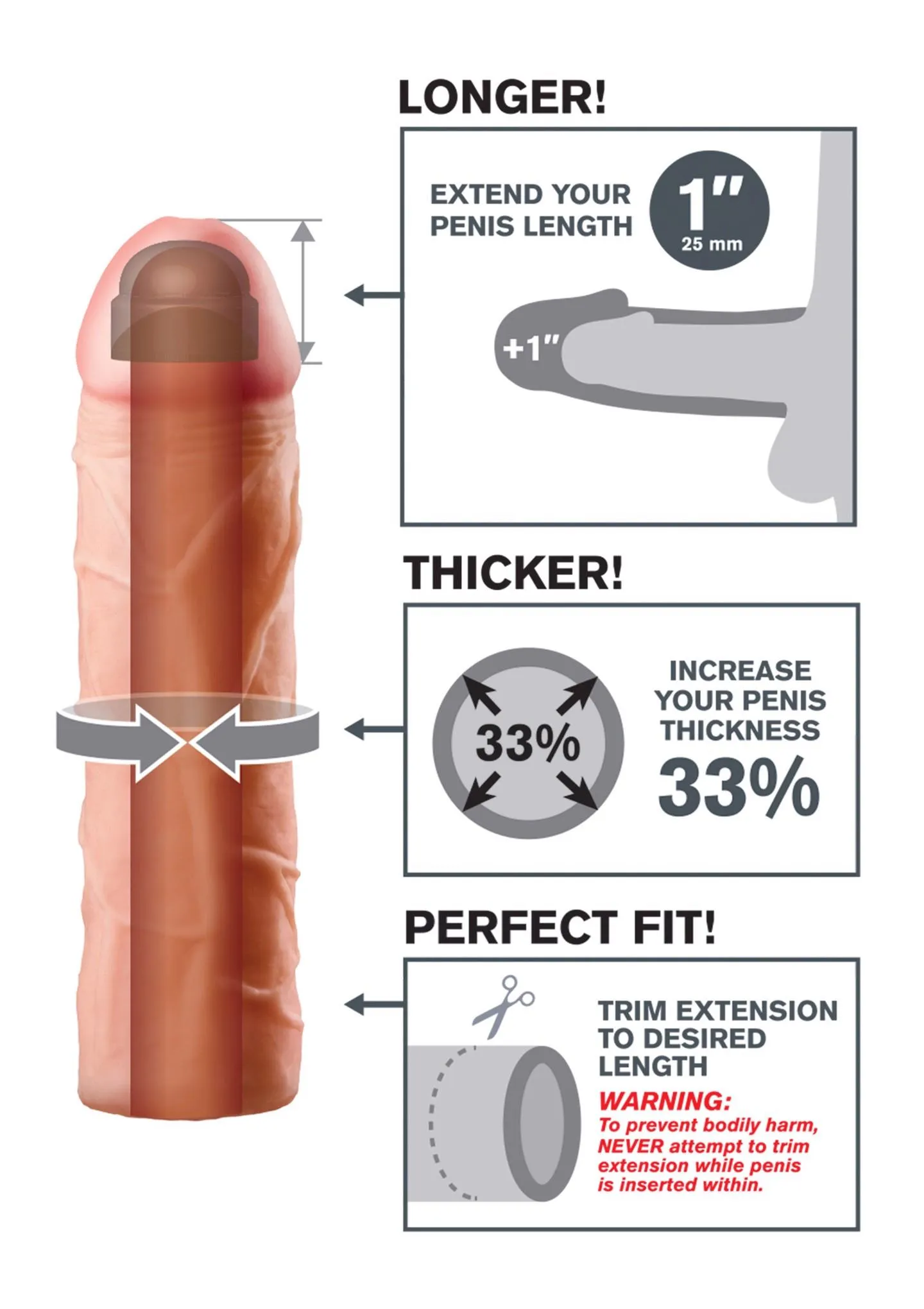 Насадка для пениса Perfect Extension Flesh, 17,5 см (телесный)
