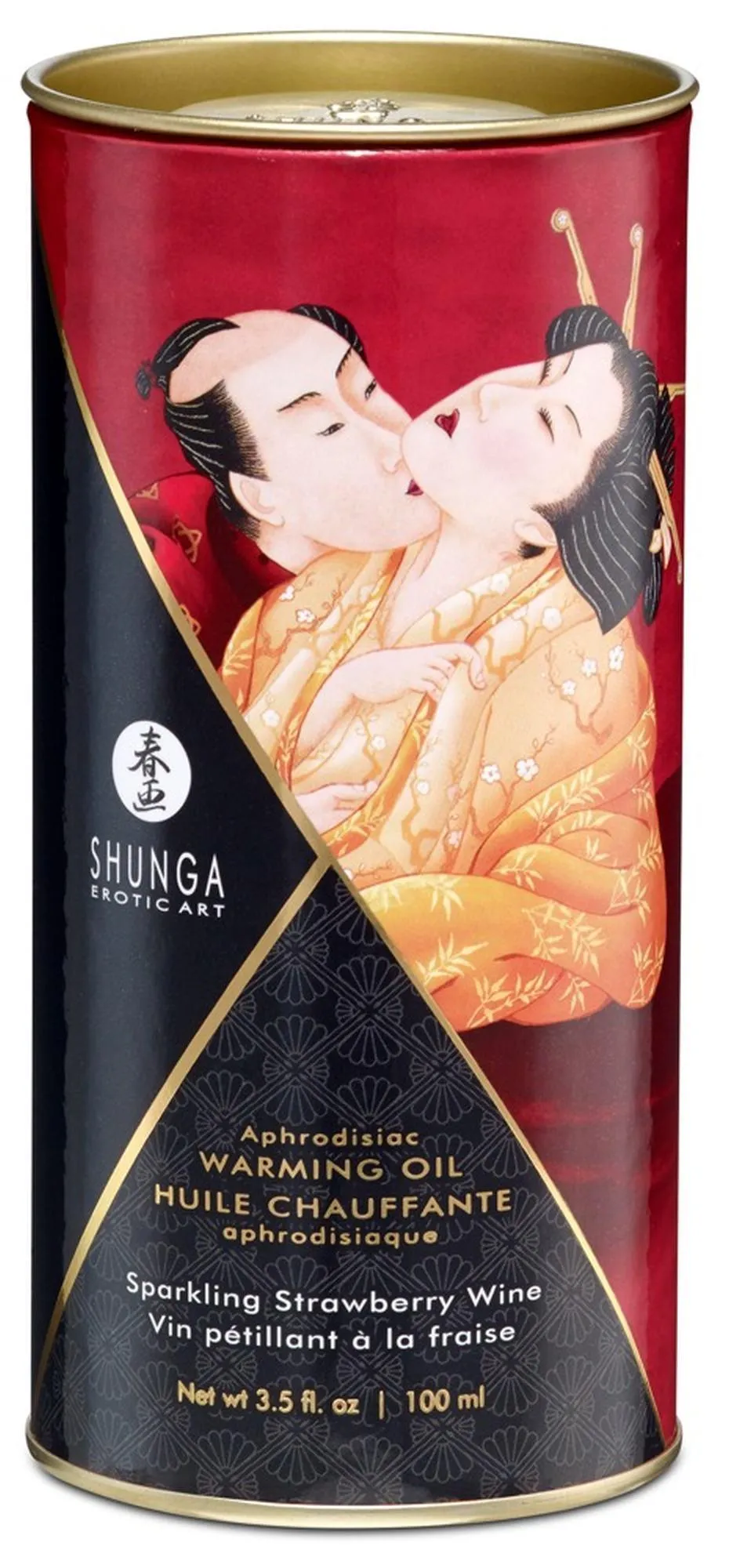 Shunga Aphrodisiac Warming Oil Sparkling Strawberry Wine - Rozgrzewający olejek do masażu, Przezroczysty, Szampan truskawkowy, 100 ml