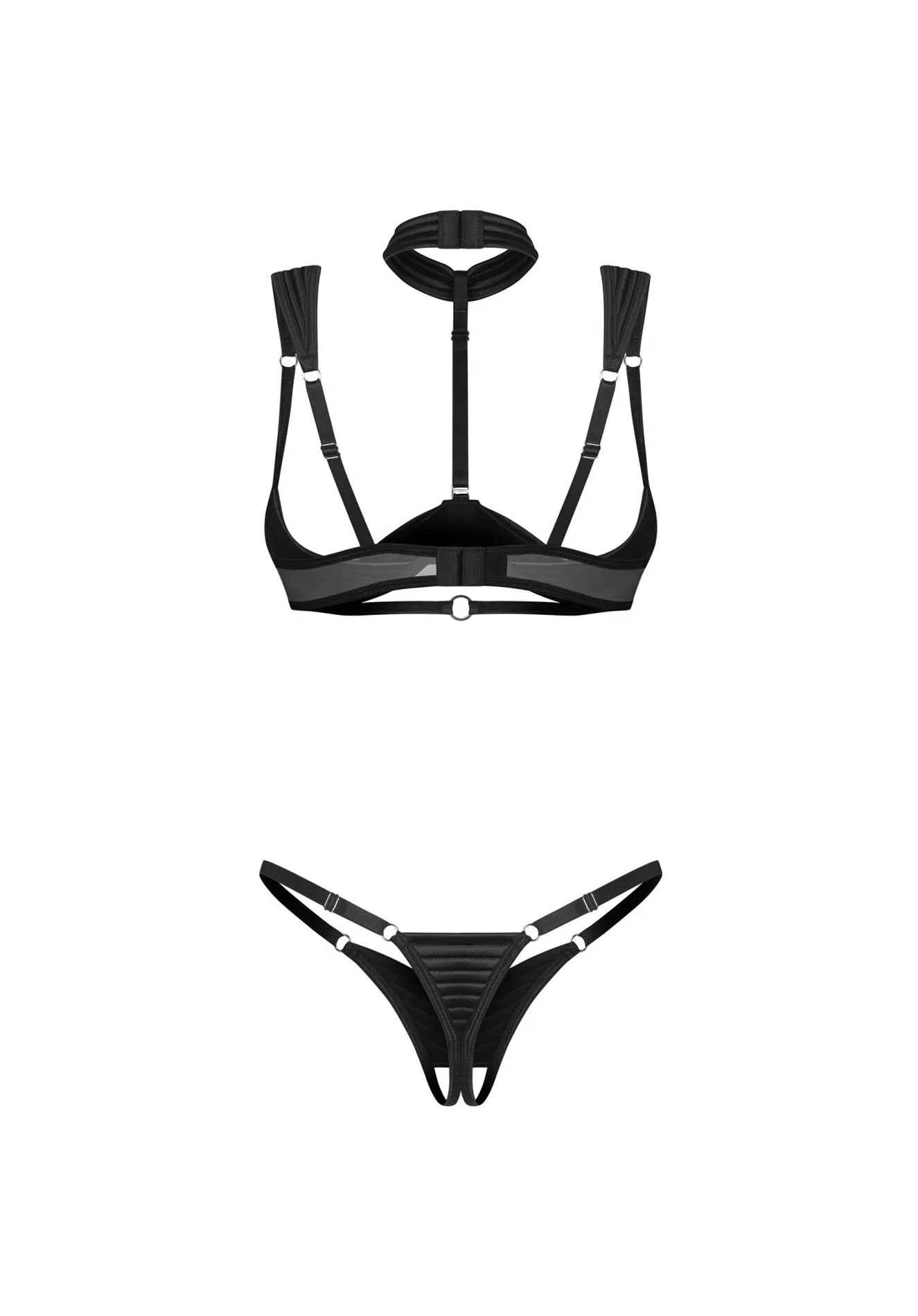 Комплект білизни Obsessive Roccele otwarty, L/XL (чорний)