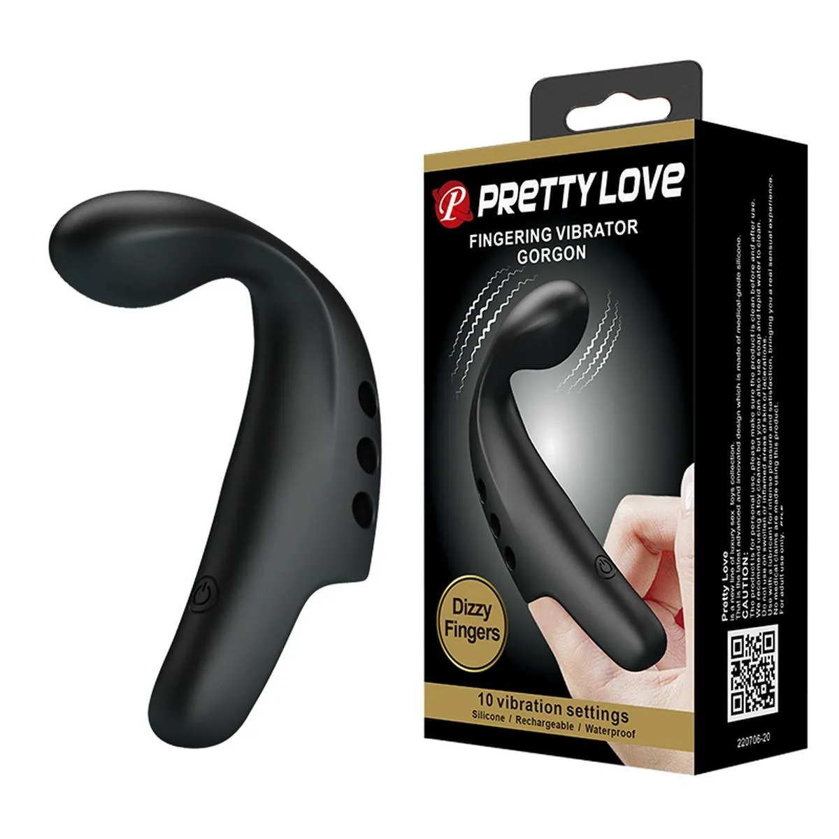 Pretty Love Fingering Vibrator Gorgon - Wibrator na palec, Czarny, 9, 3 cm