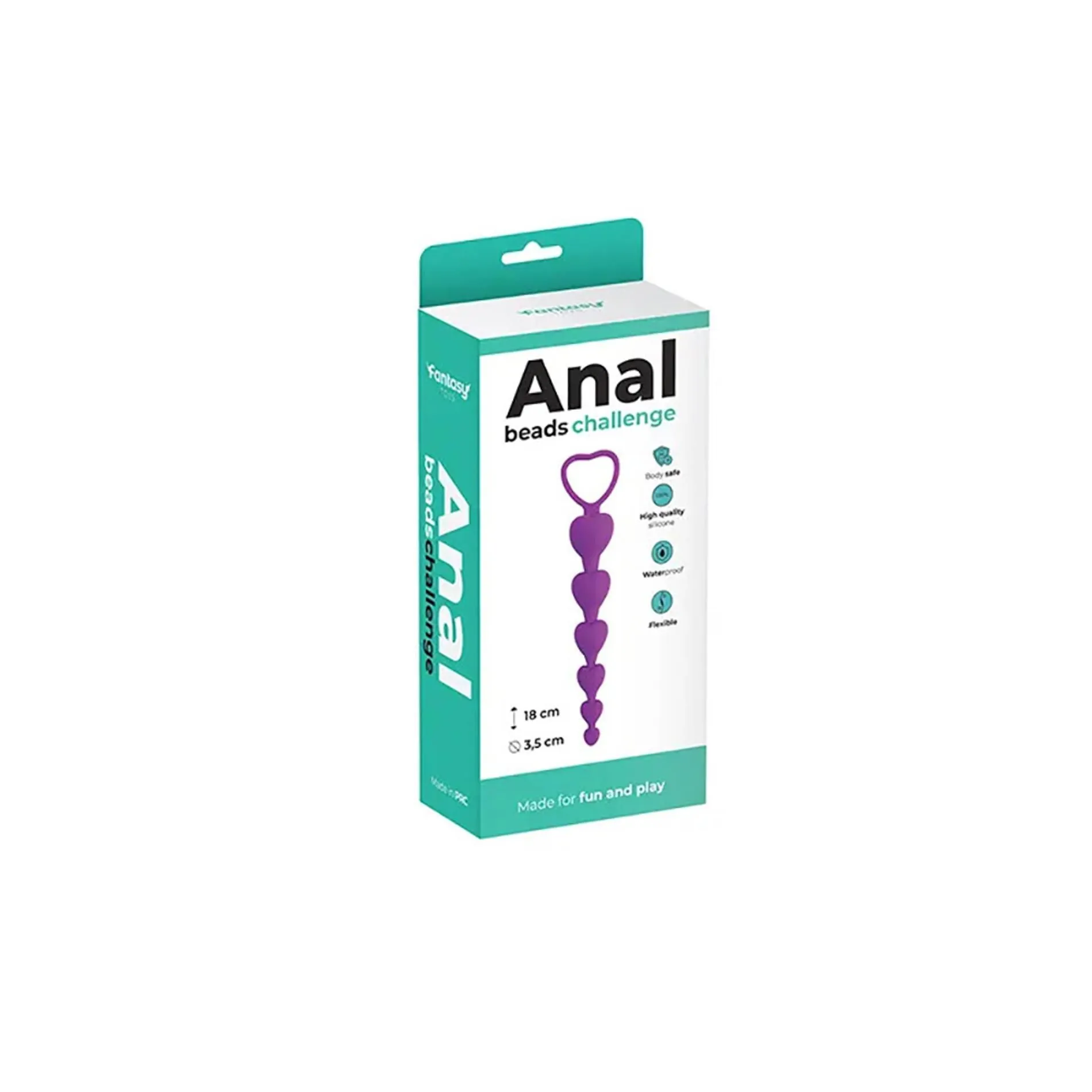 Fantasy Anal Beads Heart - Łańcuszek analny, Fioletowy, 18 cm