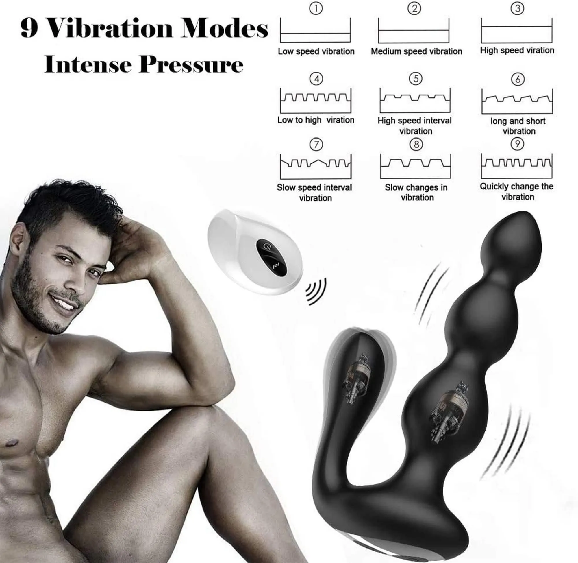 B - Series Cute Anal Beads - Korek analny, Czarny, 18 cm
