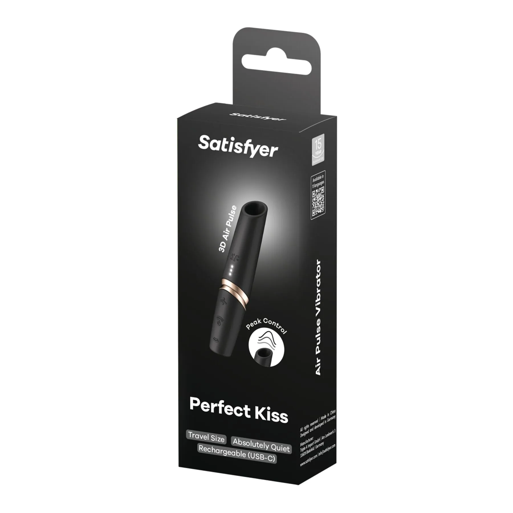 Satisfyer Perfect Kiss - Bezdotykowy stymulator łechtaczki, Czarny, 12 cm