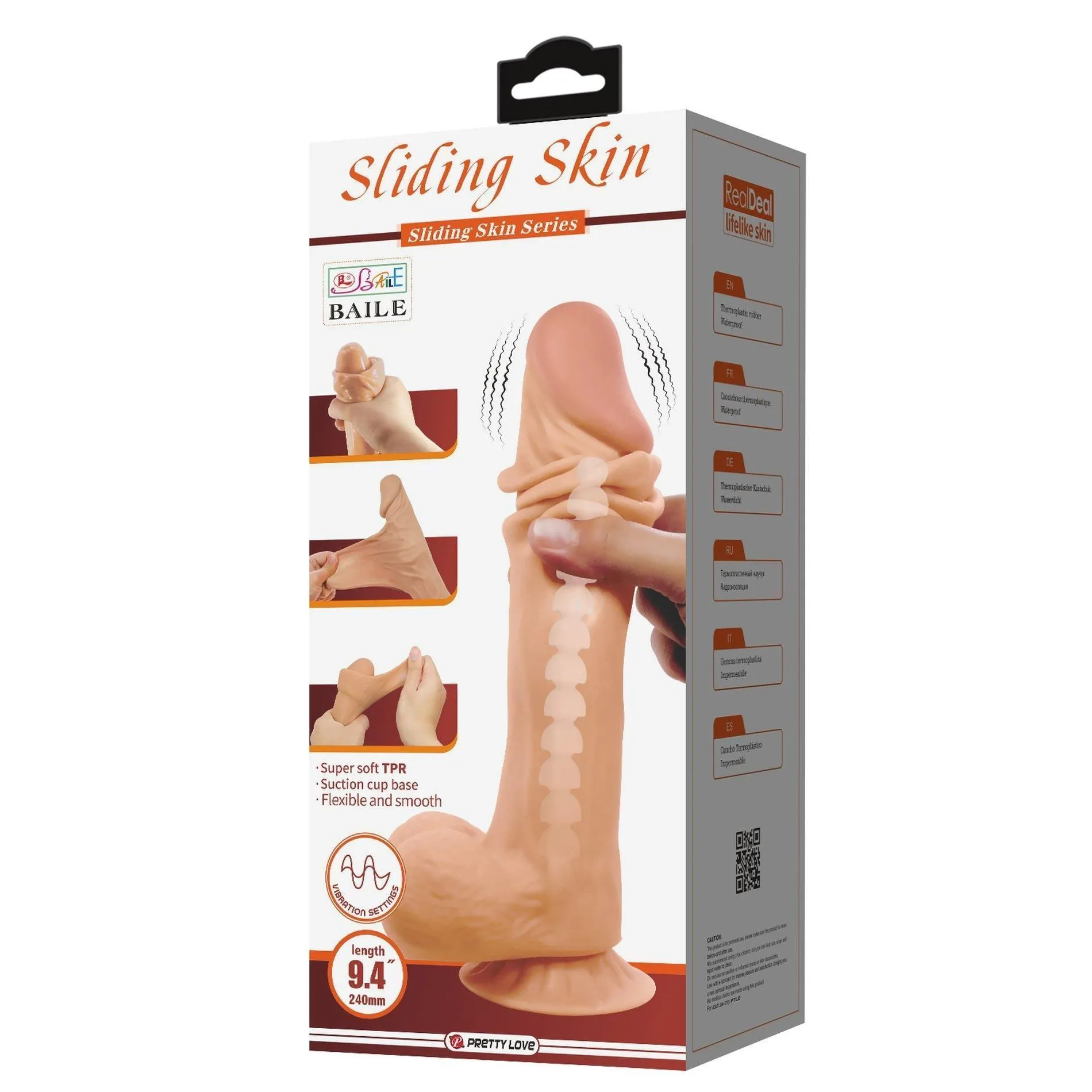 Вібратор Baile Sliding Skin Sadik 9,4'', 24 см (тілесний)