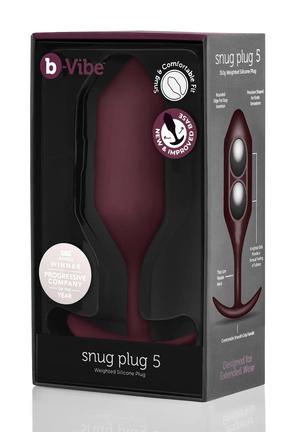 Анальная пробка B-Vibe Snug Plug 5, 16 см (бордовый)