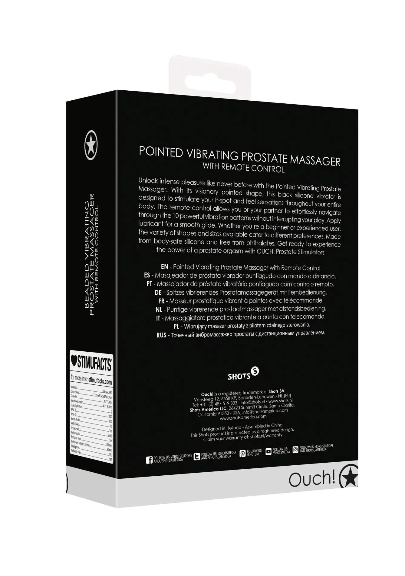 Стимулятор простаты Ouch! Pointed Vibrating Prostate Massager, 13.3 см (черный)